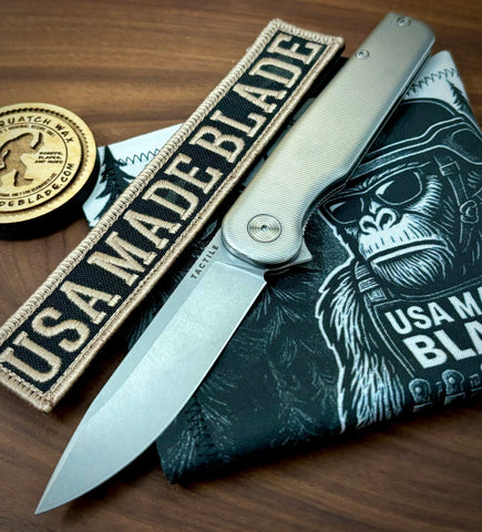 Rockwall Flipper with Stonewashed Magnacut Blade Countoured Ti Handles with Ti Hardware from Tactile Knife Co.