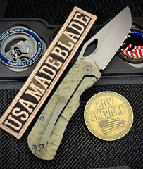 McNees Knives Little Dixon Atomic Green/Blue Rock Mill Ti with 3.25" Magnacut Stonewashed Blade and Stonewashed Ti Hardware