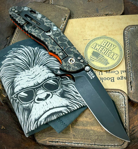 Skull Pattern Hinderer XM-24 Harpoon Spanto Orange G10 Battle Black Ti and S45VN Battle Black Blade - USA MB