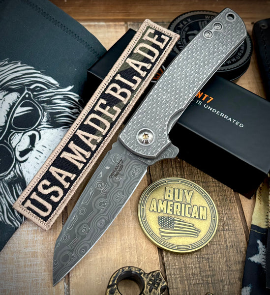 Defiant-7 Servo Diamond Textured Full Ti with Nichols Stainless Black Rain Dama Sheepsfoot Blade