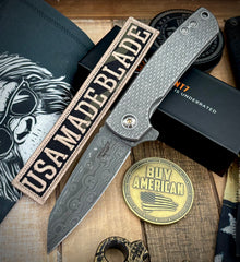 Defiant-7 Servo Diamond Textured Full Ti with Nichols Stainless Black Rain Damascus Sheepsfoot Blade - USA MB