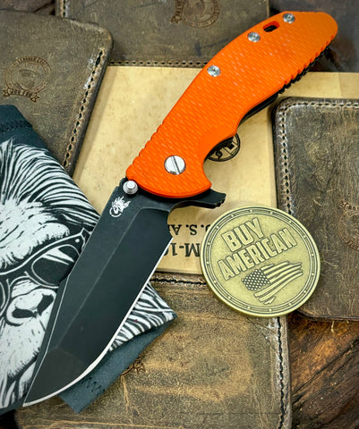 Skull Pattern Hinderer XM-24 Harpoon Spanto Orange G10 Battle Black Ti and S45VN Battle Black Blade - USA MB