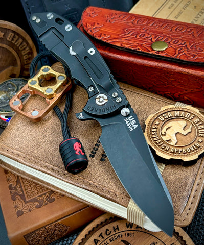 Hinderer XM-18 3.5 Sheepsfoot Battle Black Ti Blue G10 S45VN Battle Black Blade