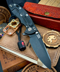 Hinderer XM-18 3.5 Sheepsfoot Battle Black Ti Orange G10 S45VN Battle Black Blade