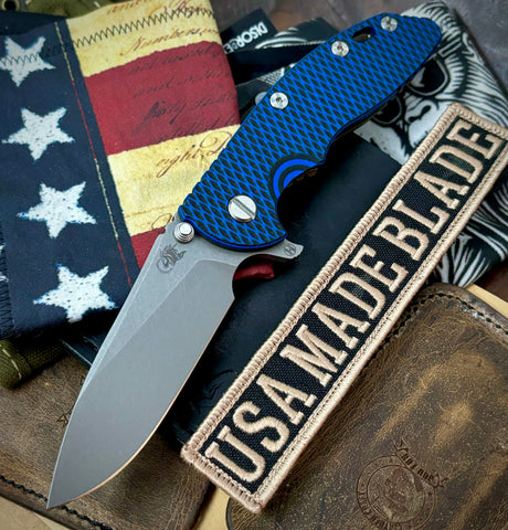 Hinderer XM-18 3.5" Hollow Ground Slicer Battle Bronze Ti Blue/Black G10 20CV Working Finish Blade - USA MB