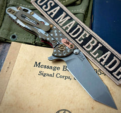 Battled Stars & Stripes Hinderer XM-18 3.0" Harpoon Tanto Battle Bronze Ti Red G10 Working Finish S45VN Blade Bronzed Out HW Coppere Sqauatch Filler Tab