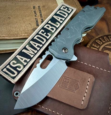 A2D Mark 2 Medium Satin Drop Point-Rising Grind Magnacut Blade Sailor Jerry Ti on Washers