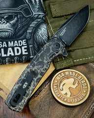 ZT0044BW Skull Pattern Full Ti Blackwash Button Lock Flipper S45VN