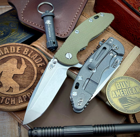 Hinderer XM-18 3.5 Spanto Working Finish Ti  OD Green G10 Stonewashed 20CV Blade - USA MB