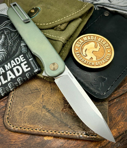 Shipwreck Green Rockwall Flipper with Magnacut Blade Countoured Ti Handles with bronze ti hardware from Tactile Knife Co.