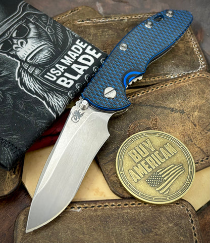 Hinderer XM-18 3.5" Recurve Non-flipper Blue/Black G10 Stonewashed Ti Stonewashed Magnacut Blade