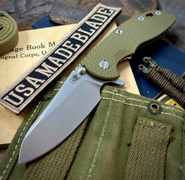 Hinderer XM-18 3.5 Sheepsfoot Bronze Ti OD Green G10 Stonewashed S45VN Blade