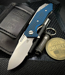 Hinderer Half Track Harpoon Gen 2 Blue/Black G10 Stonewashed Ti and Stonewashed Magnacut Blade