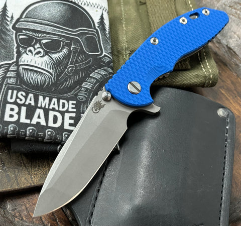 Hinderer XM-18 3.5 Spanto Working Finish Ti  Blue G10 Working Finish 20CV Blade
