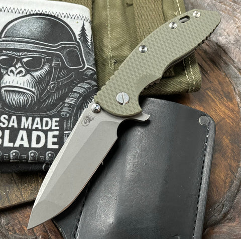 Hinderer XM-18 3.5 Spanto Working Finish Ti  OD Green G10 Working Finish 20CV Blade