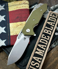 Hinderer Half Track Slicer Gen 2 OD Green G10 Stonewashed Ti Magnacut Blade - USA MB