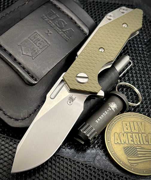 Hinderer Half Track Slicer Gen 2 OD Green G10 Stonewashed Ti and Stonewashed Magnacut Blade
