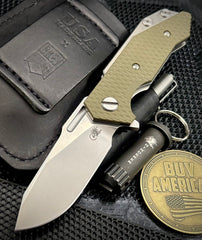 Hinderer Half Track Slicer Gen 2 OD Green G10 Stonewashed Ti and Stonewashed Magnacut Blade