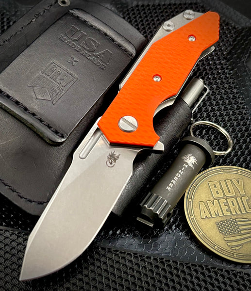 Hinderer Half Track Slicer Gen 2 Orange G10 Stonewashed Ti and Stonewashed Magnacut Blade