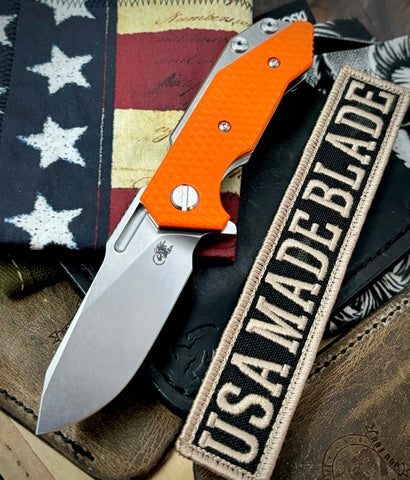 Hinderer Half Track Slicer Gen 2 Orange G10 Stonewashed Ti Magnacut Blade - USA MB