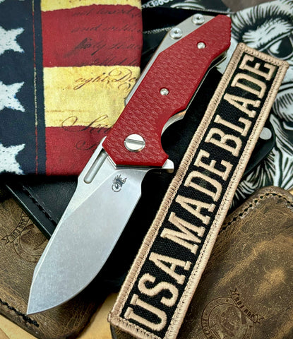 Hinderer Half Track Slicer Gen 2 Red G10 Stonewashed Ti Magnacut Blade - USA MB