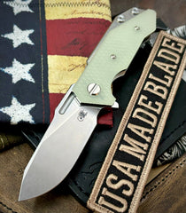 Hinderer Half Track Slicer Gen 2 Translucent Green G10 Stonewashed Ti Magnacut Blade - USA MB
