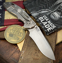 Hinderer XM-18 3.5" Recurve Non-flipper Blue/Black G10 Stonewashed Ti Stonewashed Magnacut Blade
