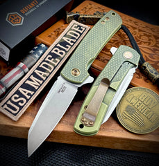 Defiant-7 Servo with customized Antique Green Diamond Textured Full Ti Handles Sheepsfoot Magnacut Blade and Bronzed Out HW