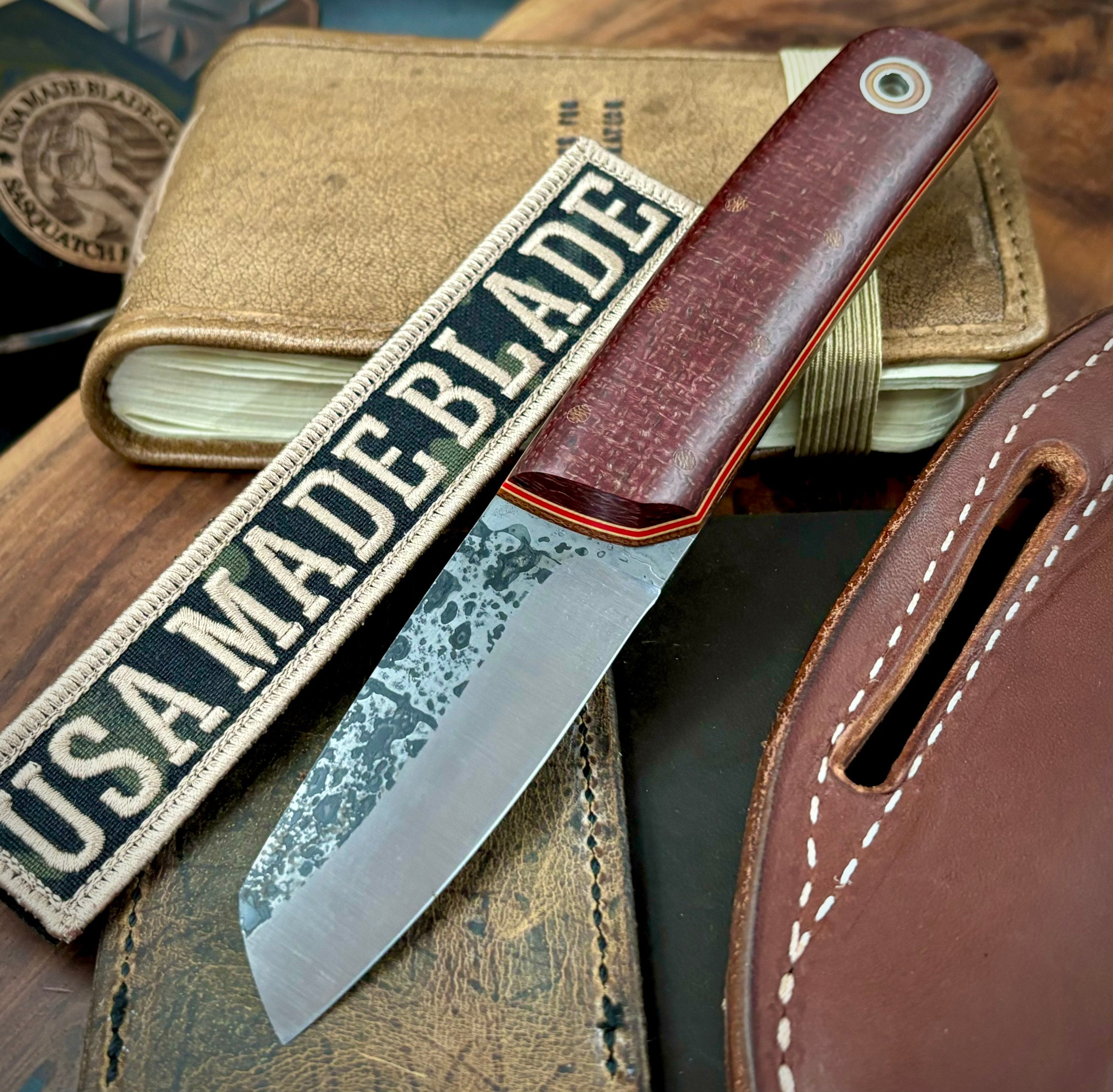 Fiddleback Forge Shaman Red Brick Burlap Micarta Tapered Tang A2– USA MB
