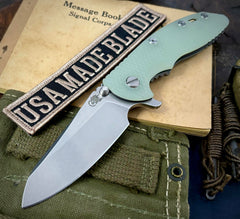 Hinderer XM-18 3.5 Sheepsfoot Working Finish Ti Translucent Green G10 Stonewashed S45VN Blade