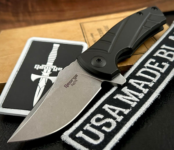 Les George Knives ESV Flipper Black DLC Sweep Ti and S45VN Blade USA Made Blade EXCLUSIVE