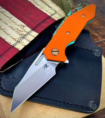 Toxic Anomascus Wharnie Hinderer Half Track Gen 2 Orange G10 Anodized Ti Magnacut Blade Bronzed Out HW
