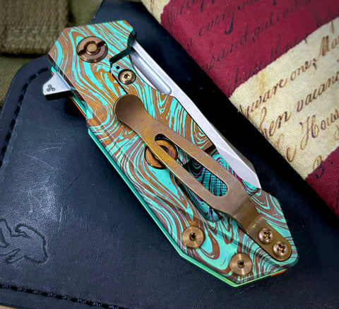 Toxic Anomascus Wharnie Hinderer Half Track Gen 2 Orange G10 Anodized Ti Magnacut Blade Bronzed Out HW