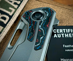 Archer from Tactile Knife Co. with Feathered Ti, American Camo Carbon inlay, Magnacut Blade and Black Ti Hardware