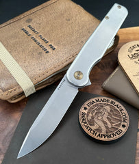 Rockwall Flipper with Stonewashed Magnacut Blade Countoured Ti Handles with Bronze Ti Hardware from Tactile Knife Co.