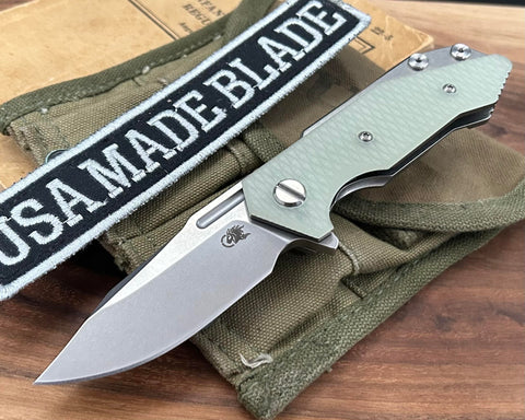 Bowie Hinderer Half Track Gen 2 Translucent Green G10 Stonewashed Ti and Stonewashed S45VN Blade - USA MB