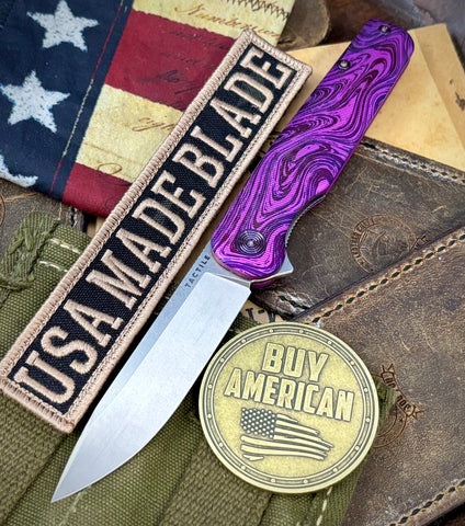 Toxic Purple Anomascus Rockwall Flipper with Stonewashed Magnacut Blade Countoured Ti Handles with Ti Hardware from Tactile Knife Co. - USA MB