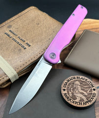 Double Purple Anodized Rockwall Flipper with Stonewashed Magnacut Blade Countoured Ti Handles with Ti Hardware from Tactile Knife Co.