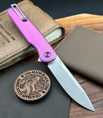 Double Purple Anodized Rockwall Flipper with Stonewashed Magnacut Blade Countoured Ti Handles with Ti Hardware from Tactile Knife Co.