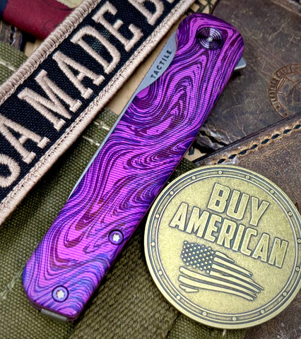 Toxic Purple Anomascus Rockwall Flipper with Stonewashed Magnacut Blade Countoured Ti Handles with Ti Hardware from Tactile Knife Co. - USA MB