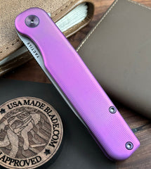 Double Purple Anodized Rockwall Flipper with Stonewashed Magnacut Blade Countoured Ti Handles with Ti Hardware from Tactile Knife Co.