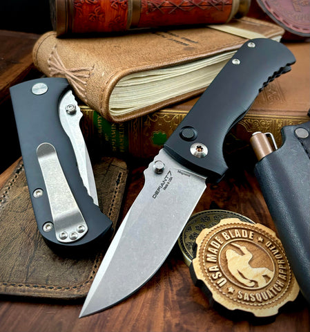 Defiant-7 Talos Button Lock with Magnacut Blade and Black Hardcoat Anodized Aluminum Handles