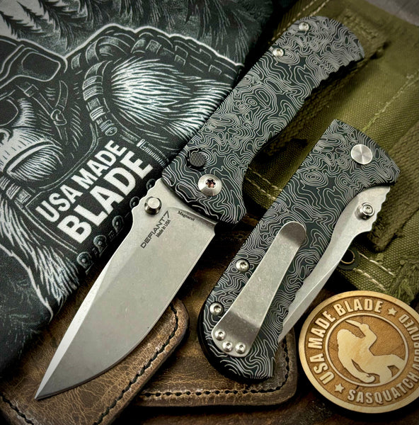 Topo Defiant-7 Talos Button Lock  with Magnacut Blade and customized Black Hardcoat Anodized Aluminum Handles