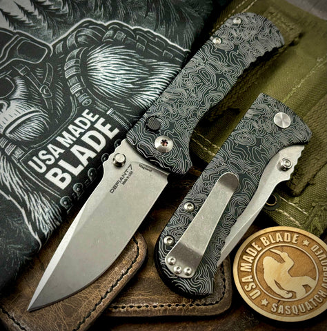 Topo Defiant-7 Talos Button Lock  with Magnacut Blade and customized Black Hardcoat Anodized Aluminum Handles