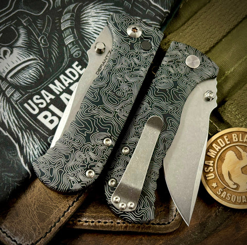 Topo Defiant-7 Talos Button Lock  with Magnacut Blade and customized Black Hardcoat Anodized Aluminum Handles