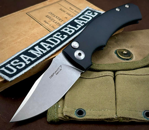 Defiant 7 Prototype Auto Valmara with Black Aluminum Handles and CPM 154 Stonewashed Blade