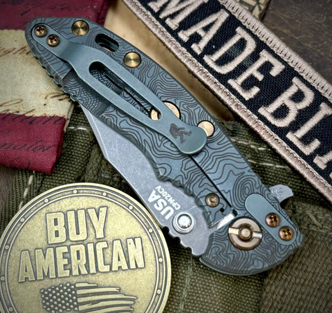 Topo Ammo Can Green Hinderer XM-18 3.0" Bowie Flipper Black G10 Anodized Working Finish Ti with Working Finish 20CV Blade Bronzed Out Hardware and Sasquatch Clip - USA MB