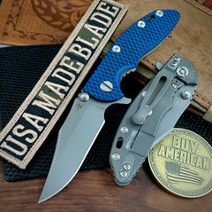 Hinderer XM-18 3.0" Bowie Flipper Blue/Black G10 Working Finish Ti with Working Finish 20CV Blade - USA MB