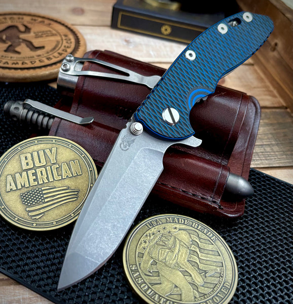 Hinderer XM-18 3.25 Spanto Blue/Black G10 Working Finish Ti and Working Finish Magnacut Blade