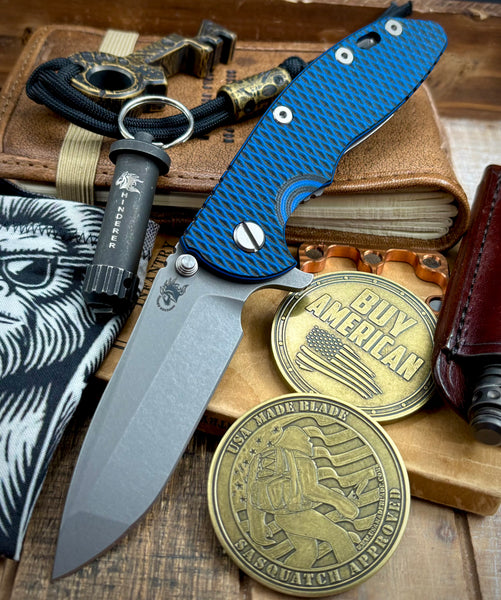 Hinderer XM-18 3.5 Spanto Working Finish Ti Blue/Black G10 Working Finish Magnacut Blade